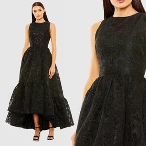 Mac Duggal Womens Size 16 Black Sleeveless High Low Brocade Gown Long Maxi Dress
